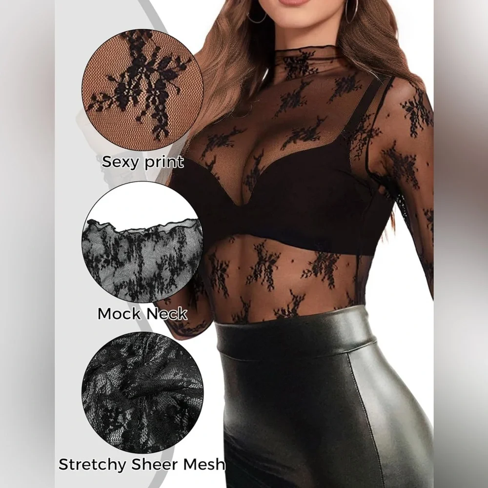 Elegant Black Lace Sheer Top - Picture 3 of 5